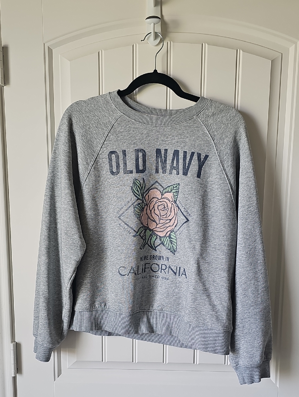Old Navy Gray Crewneck Sweatshirt with Pink Rose Graphic